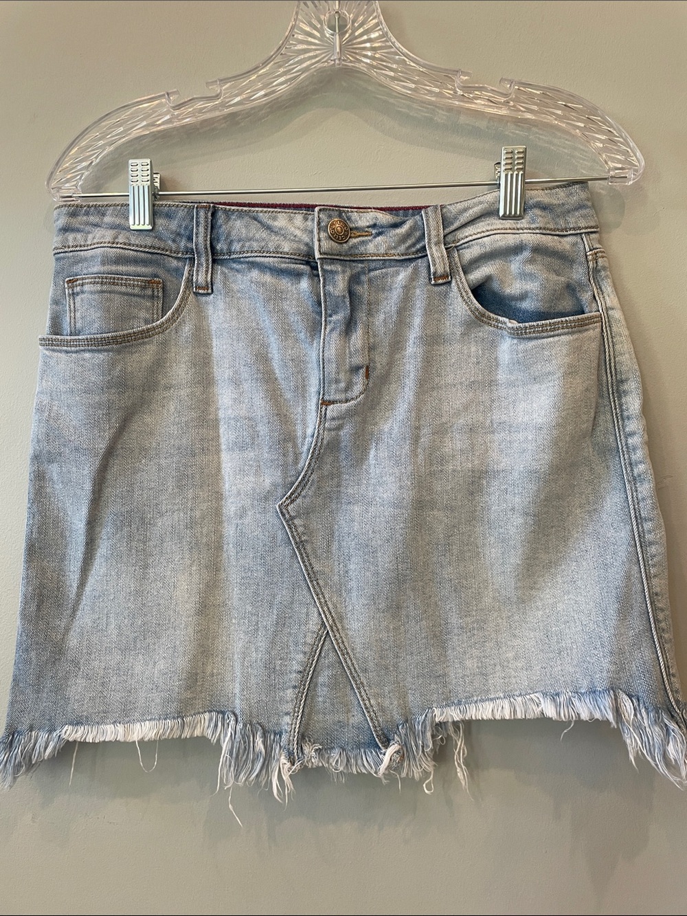 Light faded denim skirt ripped look large